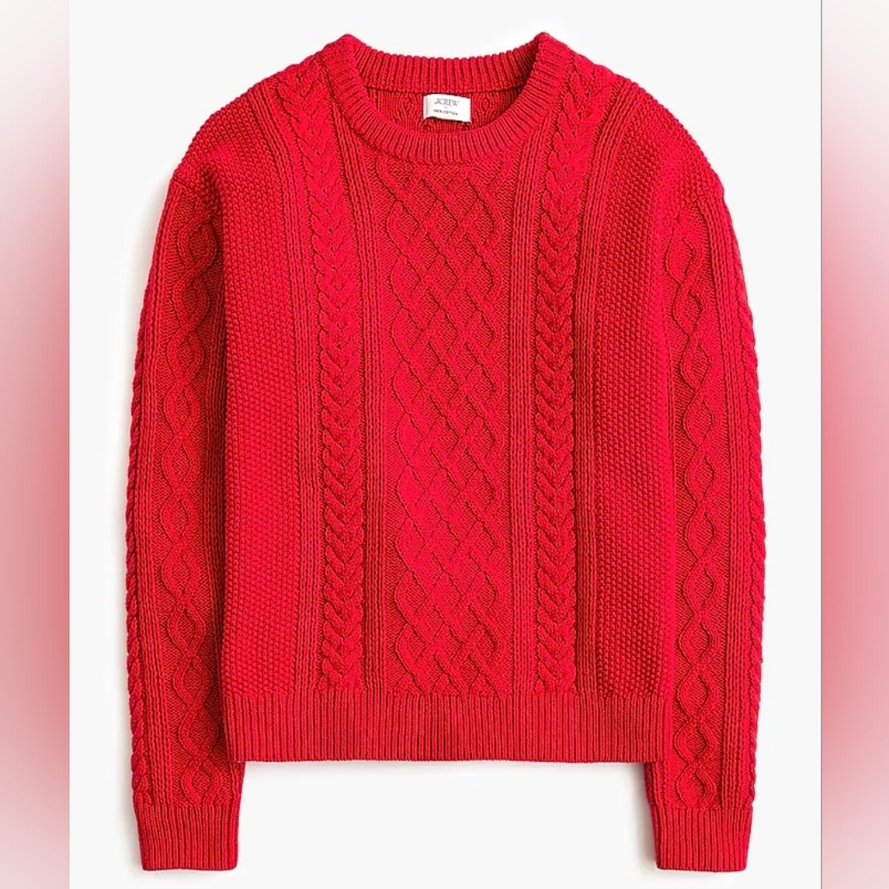 Women's Red Cable Knit Sweater 100% Cotton
